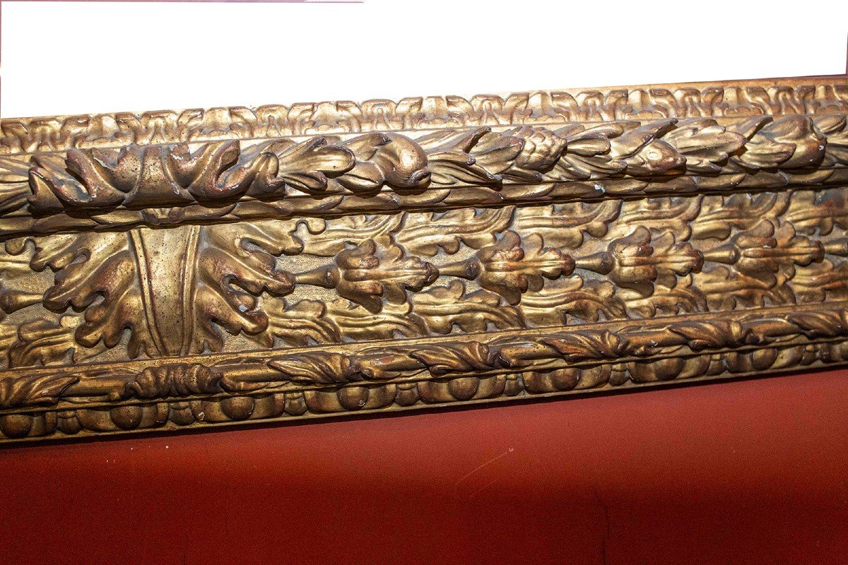 Large Carved Gilded Wood Frame, Seventeenth-century Style, Early 20th Century Era.-photo-4