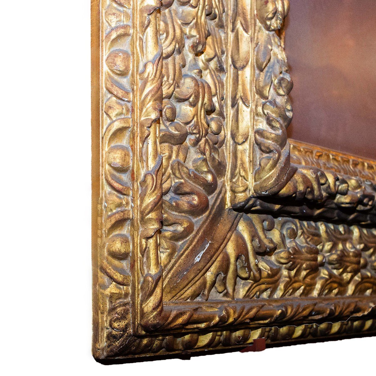 Large Carved Gilded Wood Frame, Seventeenth-century Style, Early 20th Century Era.-photo-5
