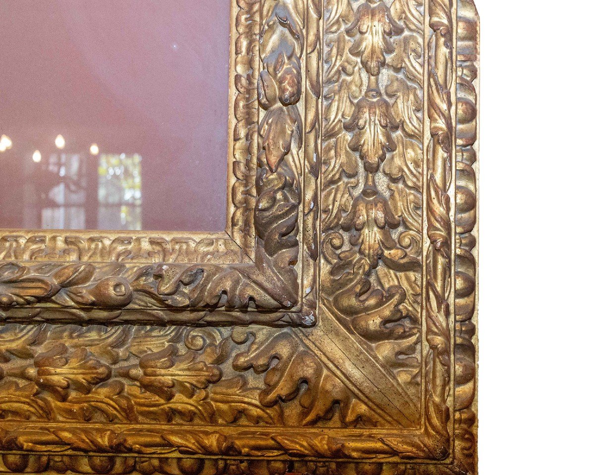 Large Carved Gilded Wood Frame, Seventeenth-century Style, Early 20th Century Era.-photo-6