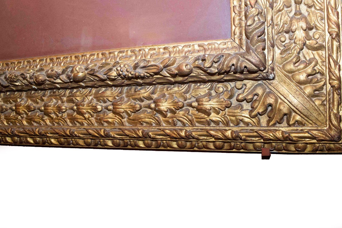Large Carved Gilded Wood Frame, Seventeenth-century Style, Early 20th Century Era.-photo-7