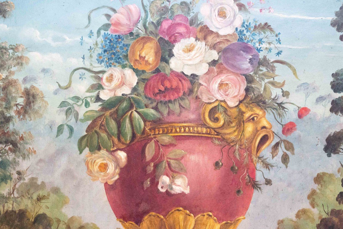 Large Painting, "still Life With Flowers," By Avandero Filippo, 1900s Era-photo-1