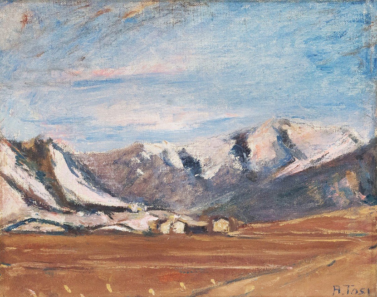 Arturo Tosi, Huile Sur Toile "paysage - Rovetta", Signée, 20e Siècle