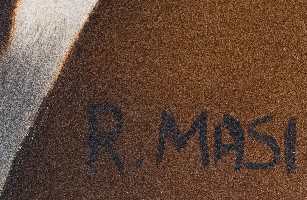 Roberto Masi, Huile Sur Toile, "intérieur Avec Vue Sur La Mer", Signée, époque 20e Siècle-photo-4