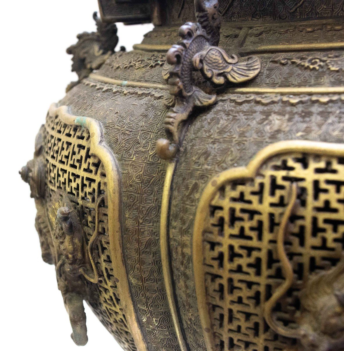 Grand Encensoir En Bronze, Origine Asiatique, 19e Siècle, Poinçonné-photo-3