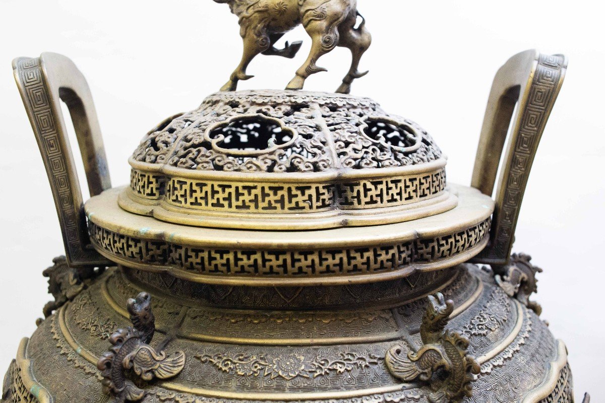Large Bronze Incense Burner, Origin Asia, 19th Century Era, Marked-photo-6