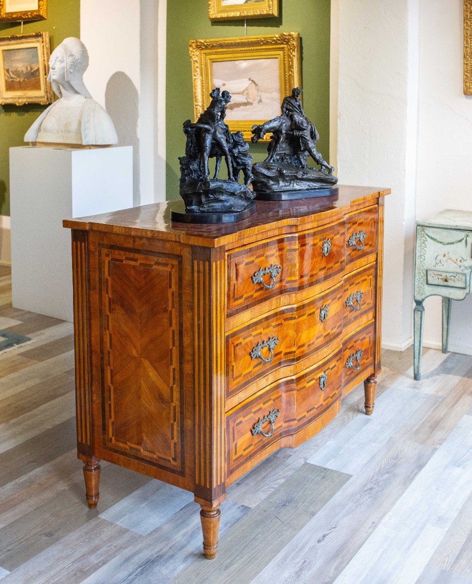 Commode Louis XVI En Marqueterie De Bois Divers, époque XVIIIe Siècle-photo-8