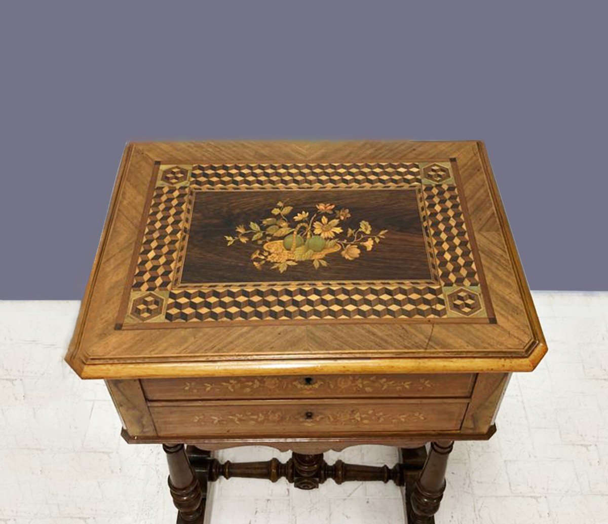 Walnut Inlaid Side Table, Late 1800s-photo-2
