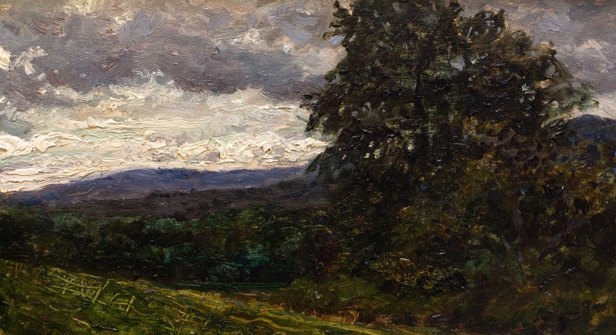 Angelo Garino, Oil On Panel, "temps Gris\ Gray Weather," Signed, 1902-photo-3