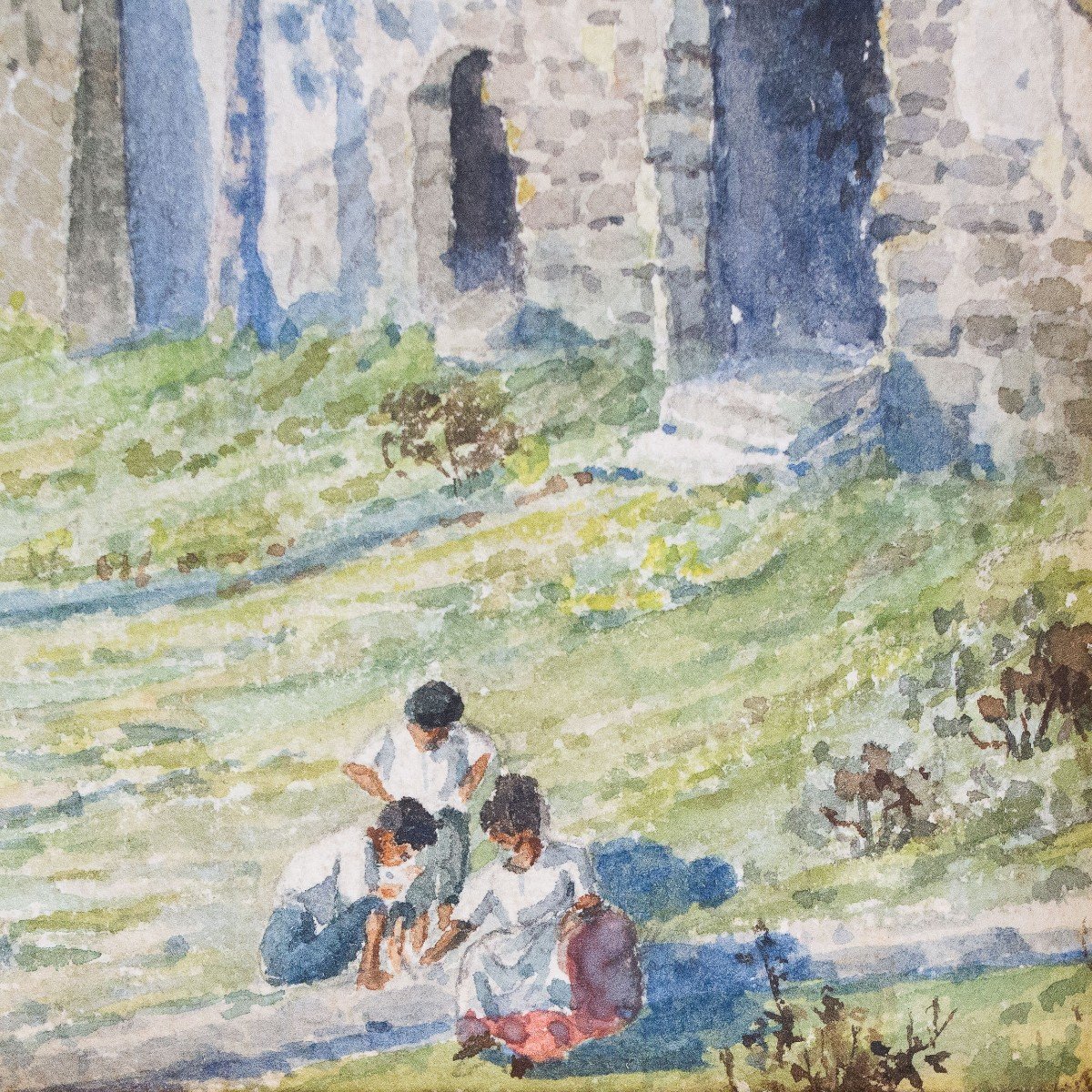 Giovanni Brancaccio, "Jeux d'enfants", signé,Aquarelle sur carton, Epoque 1900-photo-6