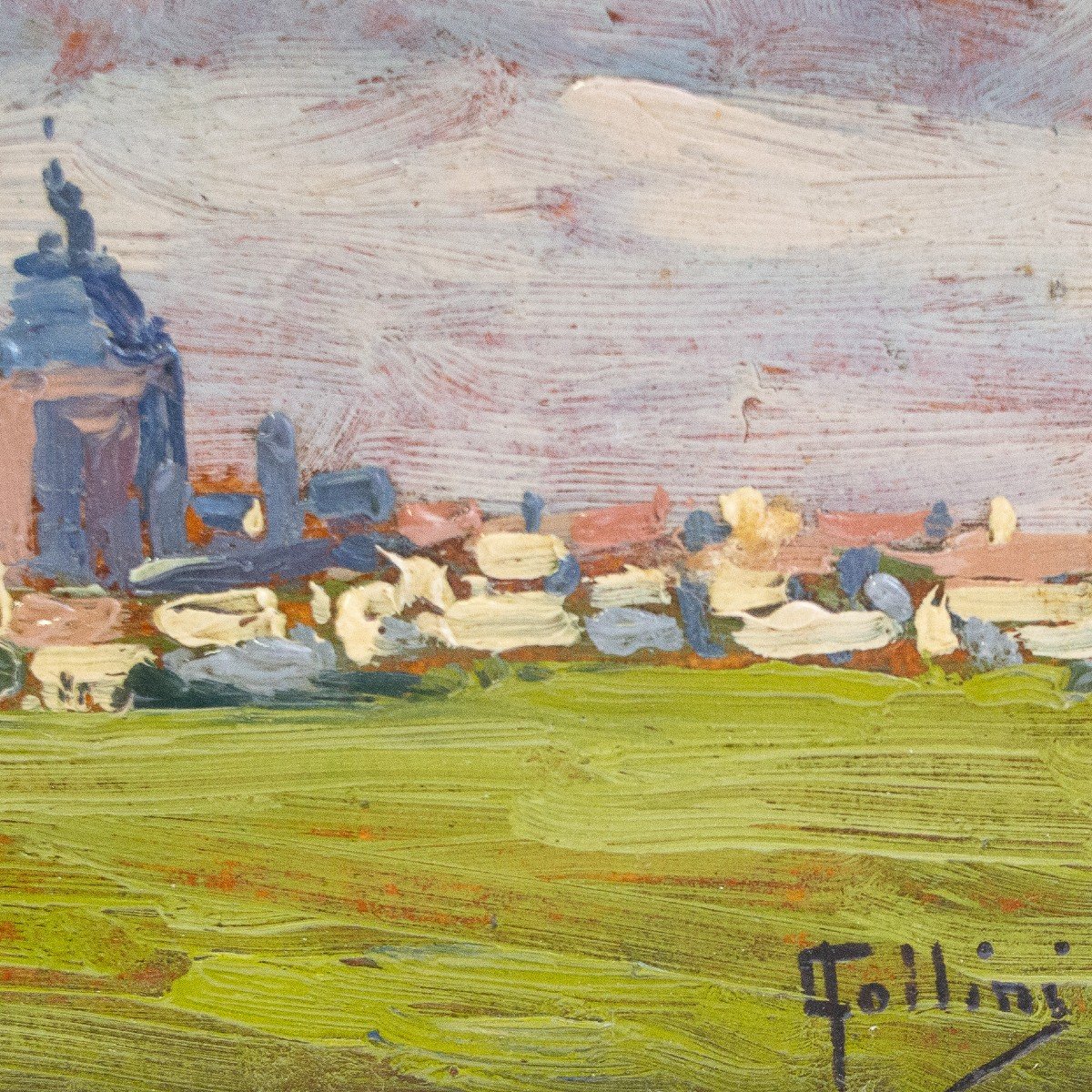 Carlo Follini "Paysage", huile sur carton, signée, Début du 20e siècle-photo-5