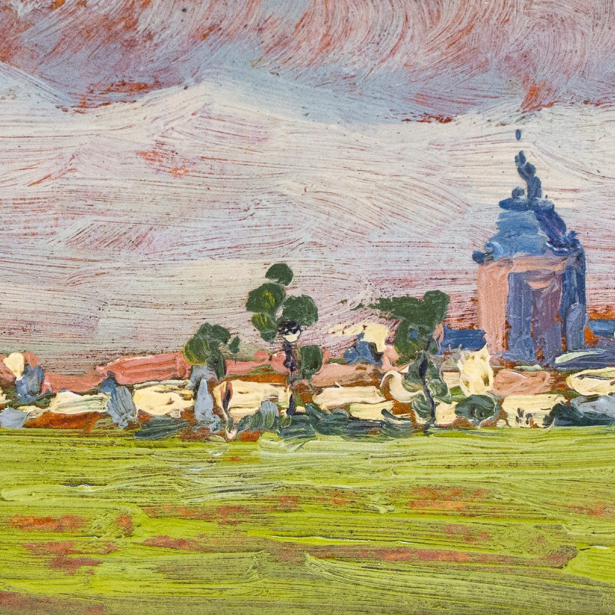 Carlo Follini "Paysage", huile sur carton, signée, Début du 20e siècle-photo-6