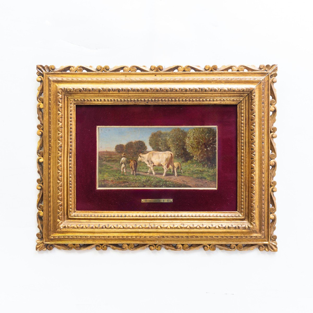 Antonio Milone, "al Pascolo", Huile Sur Panneau, Signée, Milieu Du XIXe Siècle-photo-2