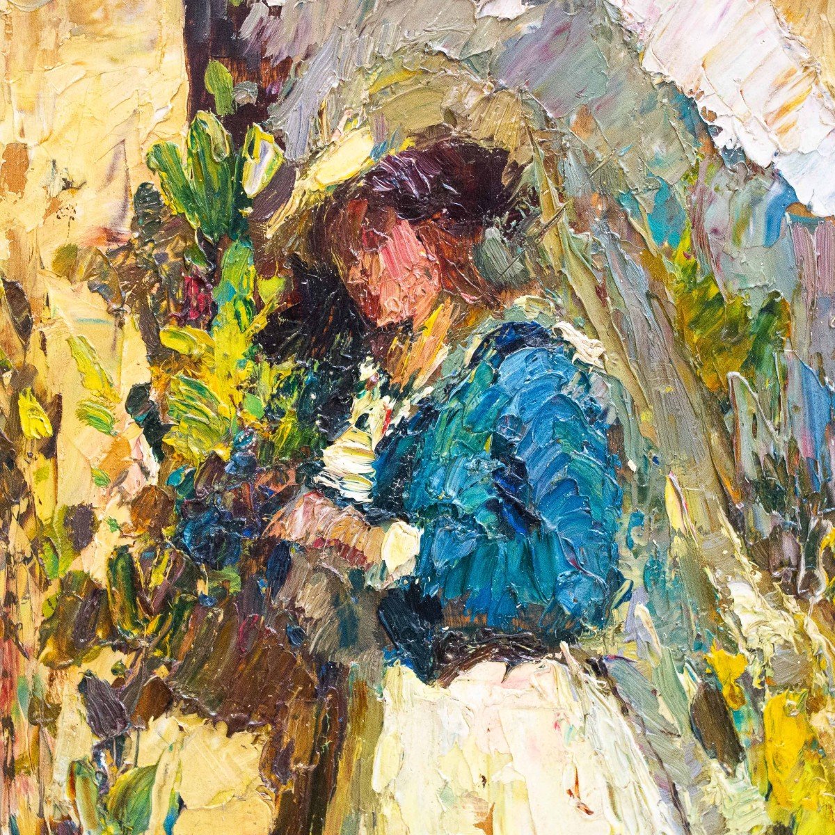 Alessandro Lupo, Oil On Panel Painting, "girl In The Garden," Signed, Early 20th Century-photo-1