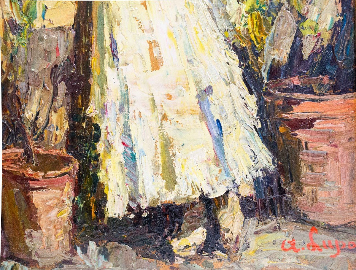 Alessandro Lupo, Oil On Panel Painting, "girl In The Garden," Signed, Early 20th Century-photo-2