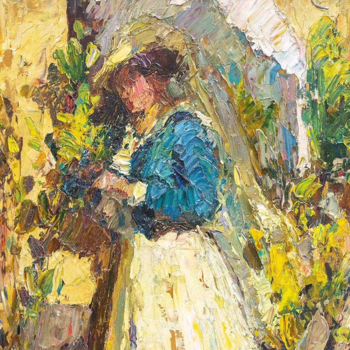 Alessandro Lupo, Oil On Panel Painting, "girl In The Garden," Signed, Early 20th Century-photo-6