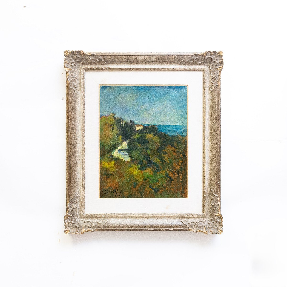 Arturo Tosi, Oil On Cardboard "landscape," Signed, 1920-photo-2