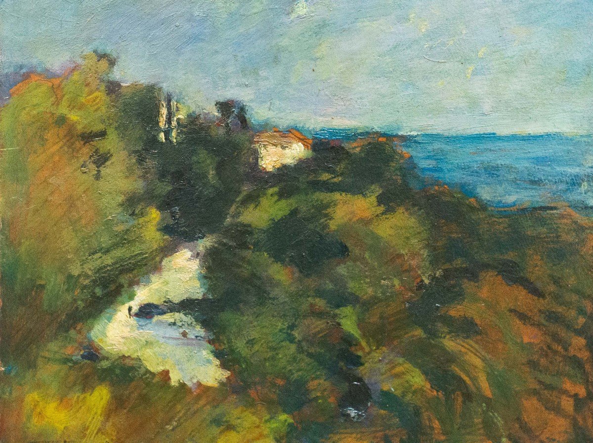 Arturo Tosi, Oil On Cardboard "landscape," Signed, 1920-photo-4