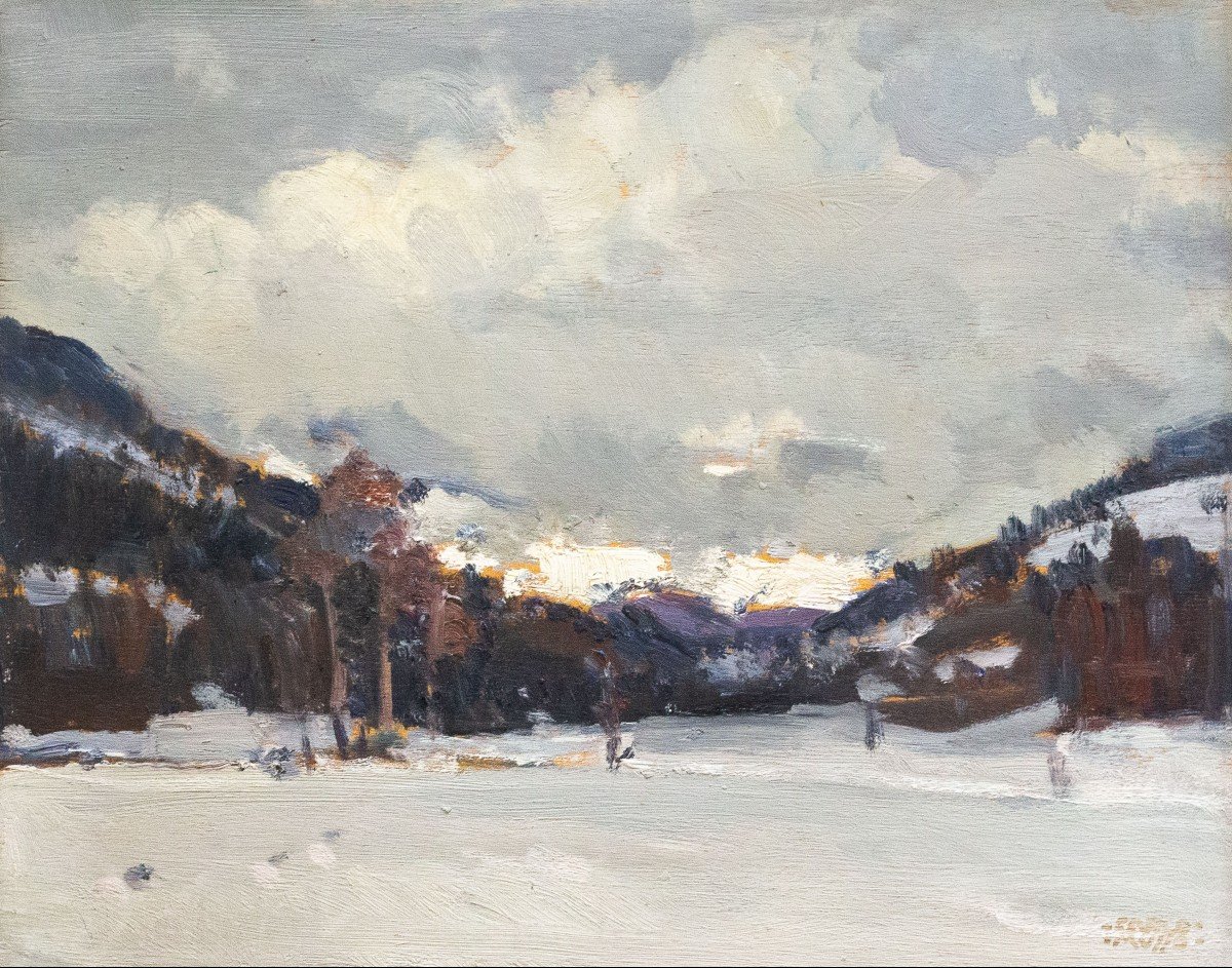Carlo Musso, "la Thuille", Huile Sur Panneau, époque 20e Siècle