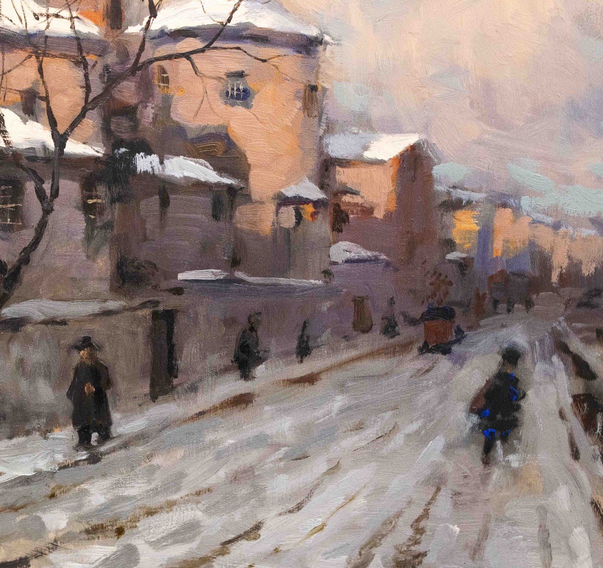 Ivan Karpoff, "Neige en ville", huile sur panneau, signée, époque 20e siècle-photo-5