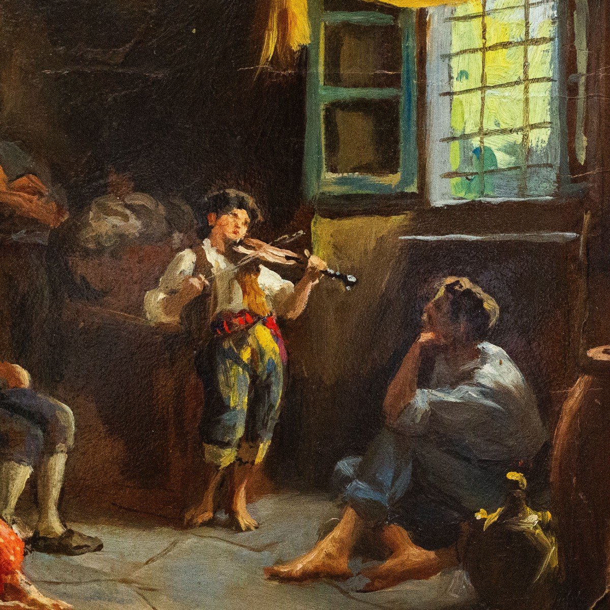 Giuseppe Magni, "jeune Joueur", Huile Sur Carton, Début Du 20e Siècle-photo-1