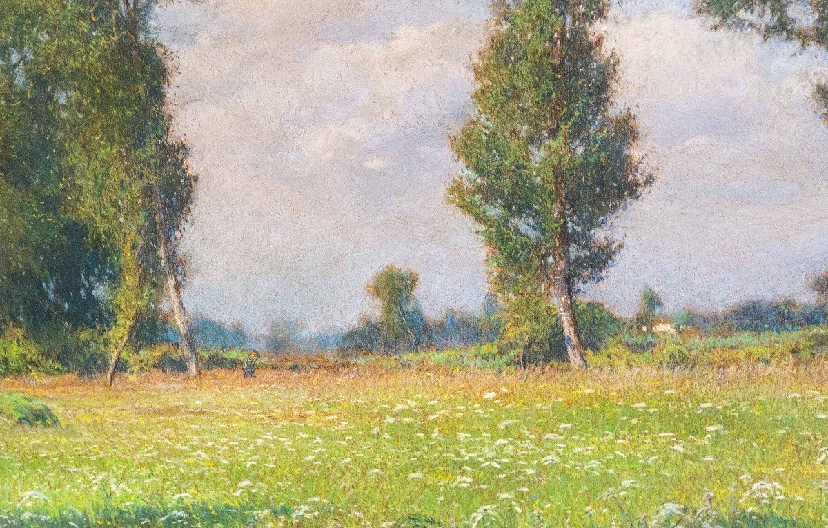 Romolo Ubertalli, "spring Landscape," Pastel On Cardboard, Signed, Early 20th Century -photo-2