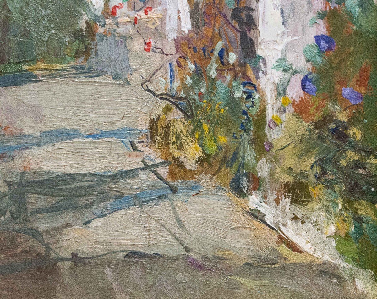 Giuseppe Casciaro, "Route de campagne", huile sur panneau, XXe siècle-photo-2
