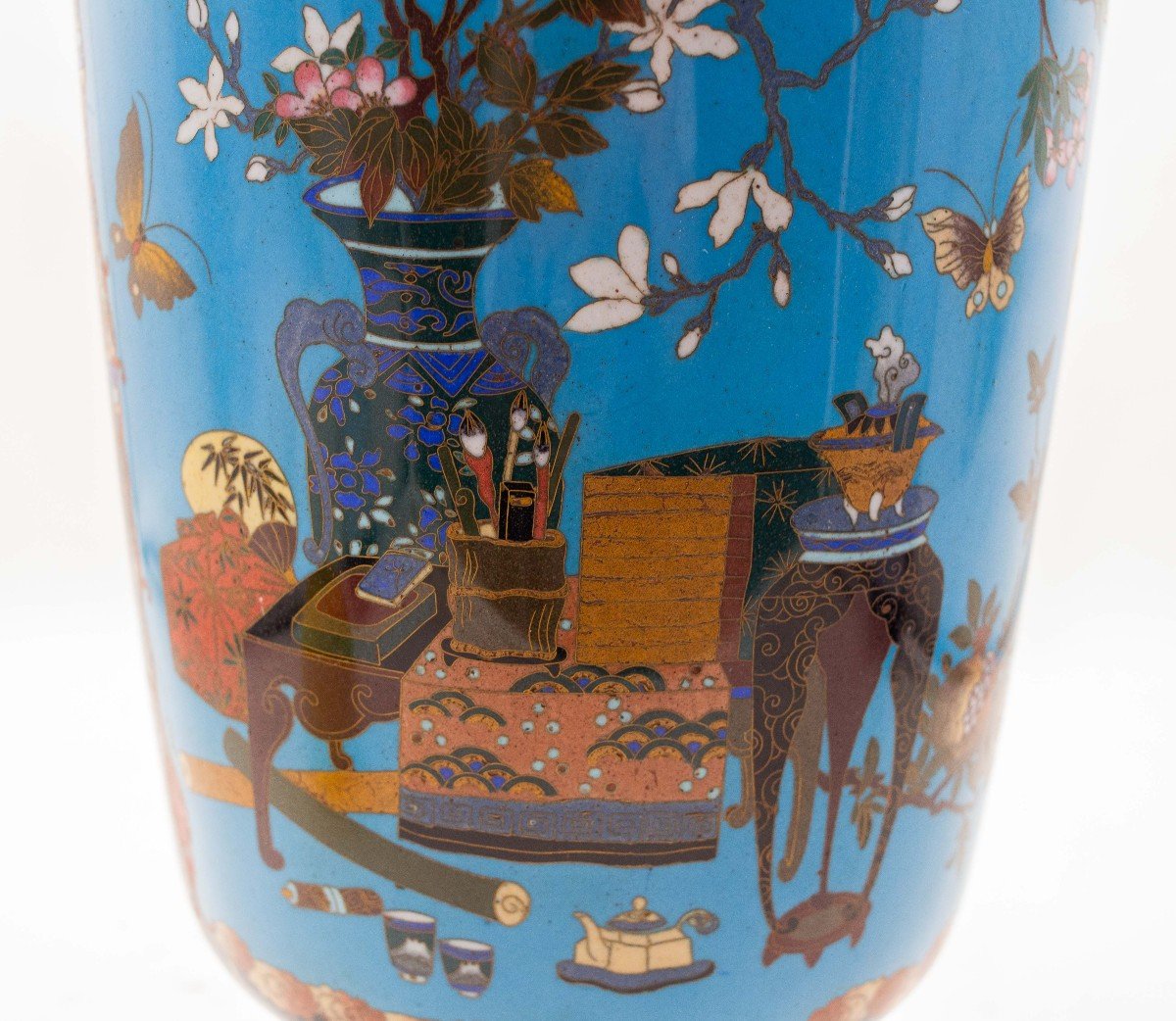 Ancien Vase Japonais Meiji En émail Cloisonné, Début Du 20e Siècle-photo-3