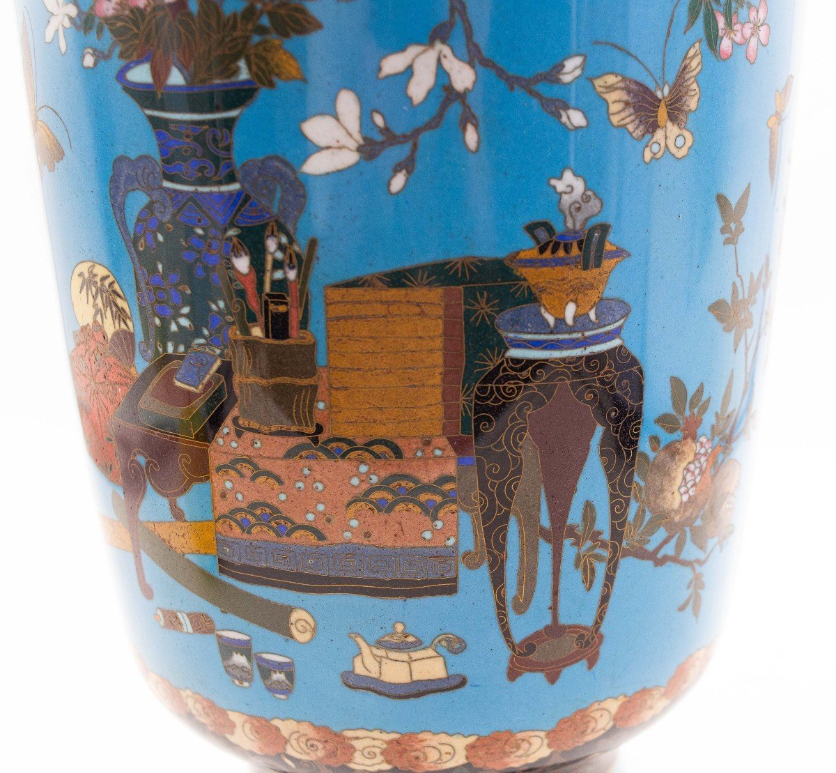 Ancien Vase Japonais Meiji En émail Cloisonné, Début Du 20e Siècle-photo-4