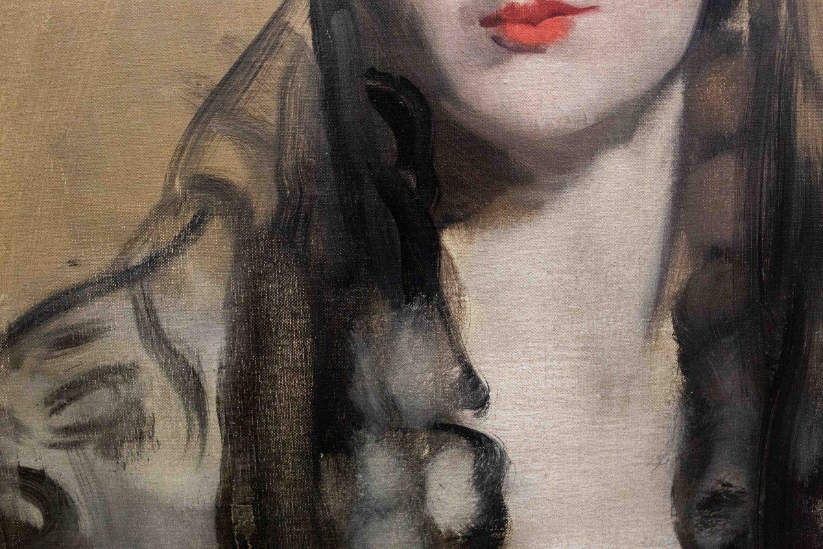 Antonio Ambrogio Alciati, "portrait Of A Noblewoman," Oil On Canvas, Signed, 1923-photo-5