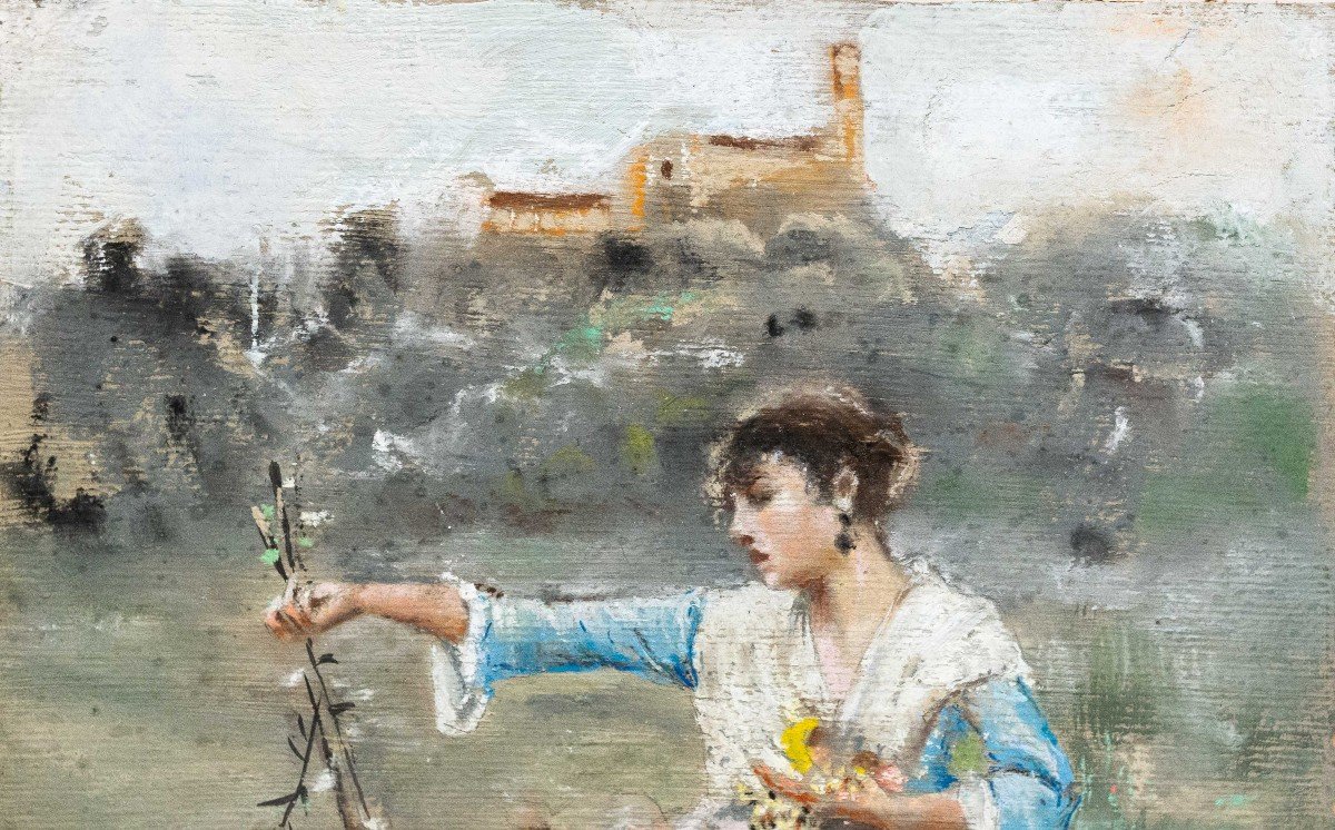 Francesco Paolo Michetti, "la Pastorella", Pastel Sur Papier, Signé, Fin 19e Siècle-photo-2