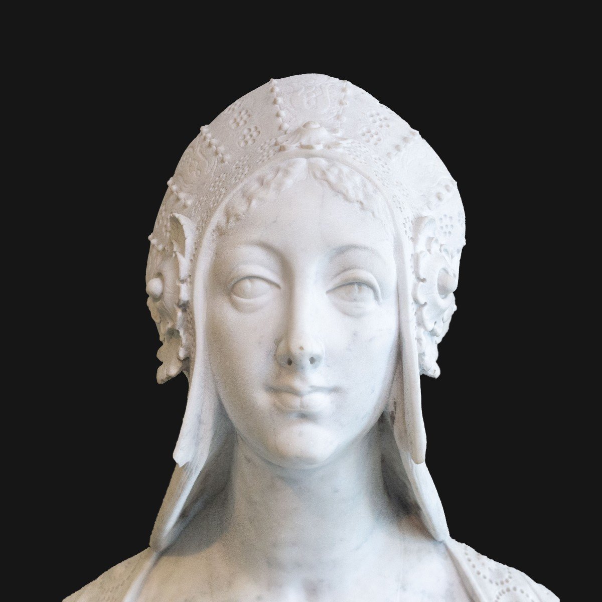 Bust Of, “noble Florentine Lady,” In Carrara Marble, 19th Century-photo-3