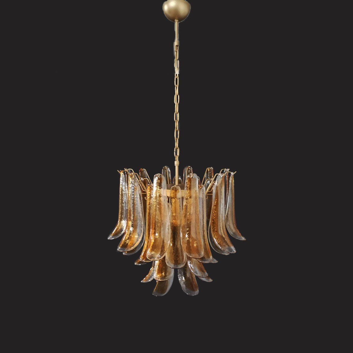 Vintage Murano Glass Chandelier With Amber Glass Petals By Mazzega, Italy, 1990s-photo-3
