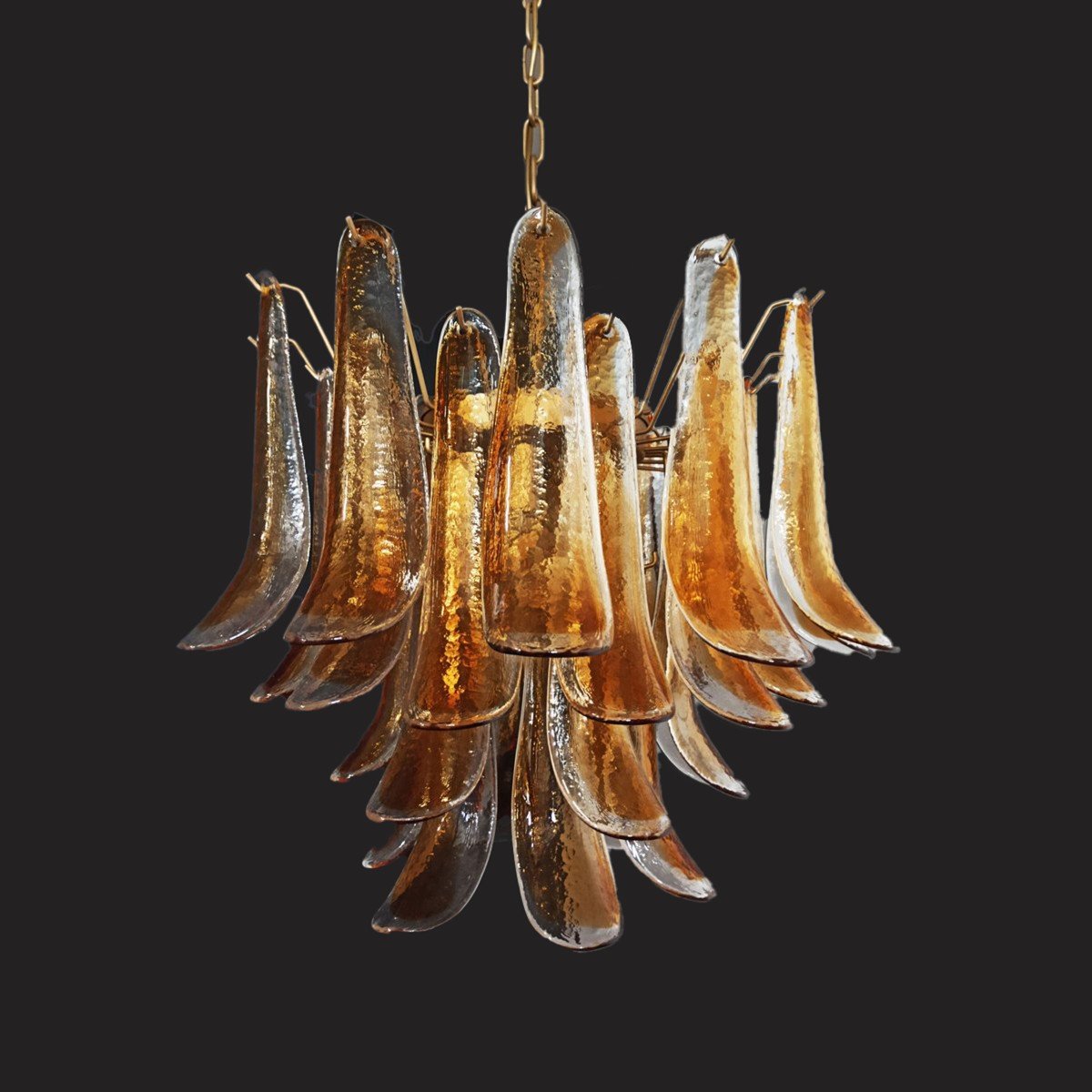 Vintage Murano Glass Chandelier With Amber Glass Petals By Mazzega, Italy, 1990s-photo-4