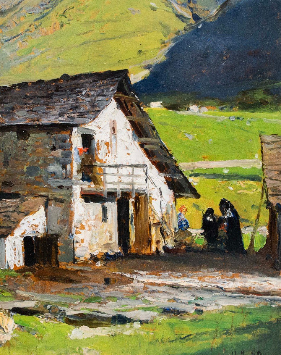 Lorenzo Delleani, Oil On Panel, “mountain House,” 1899  -photo-1