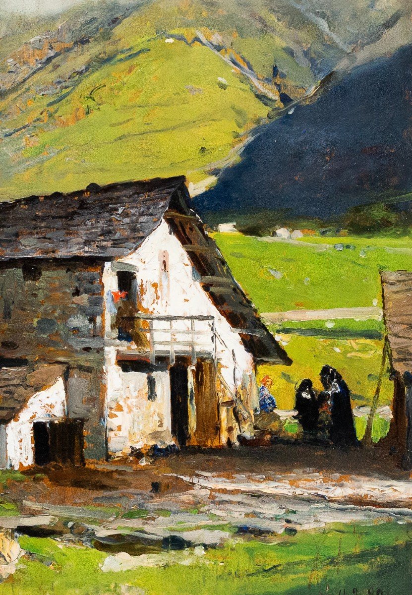 Lorenzo Delleani, Oil On Panel, “mountain House,” 1899  