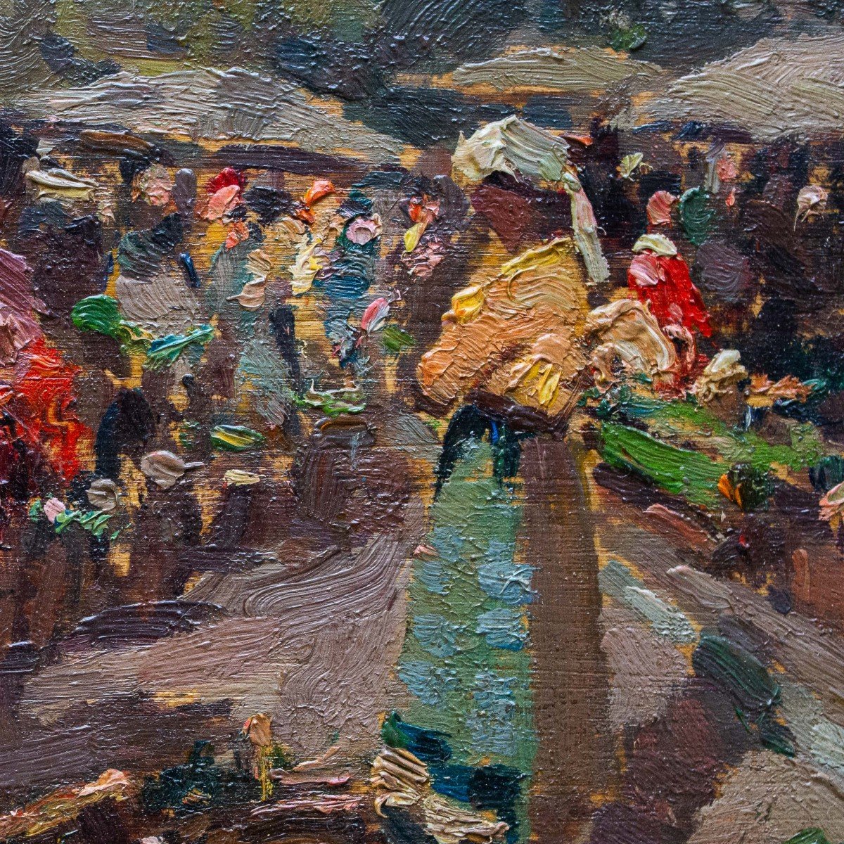 Oil On Panel, By Alessandro Lupo, “market In Turin,” Signed On The Back, 1915-photo-1