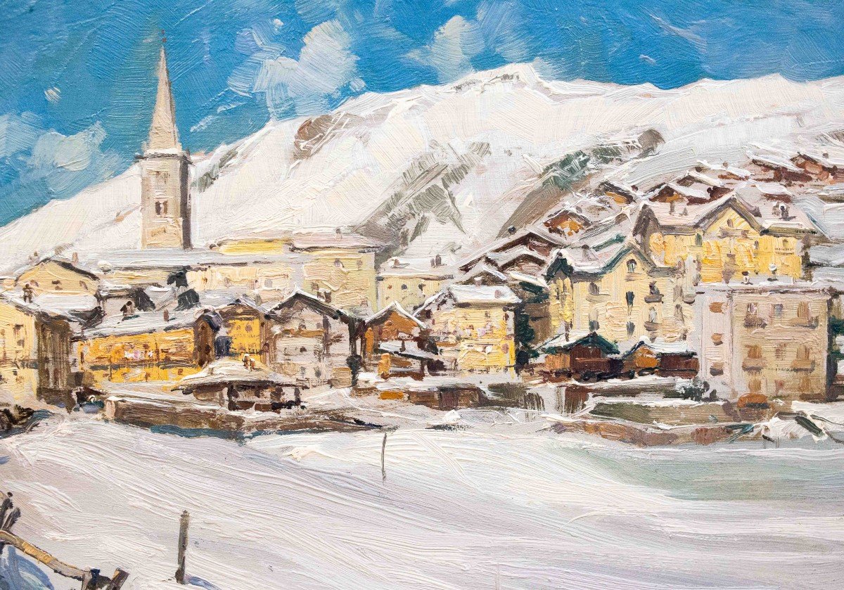 Giuseppe Gheduzzi, “snow In Valtournenche,” Oil On Panel, Signed, 1900s Era-photo-5