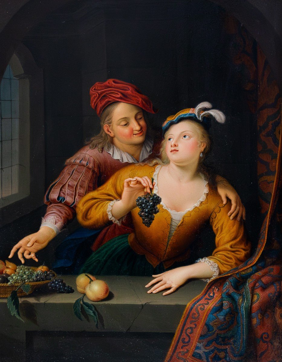 Gérard Wigmana, “the Courtship,” Oil On Panel, Signed, 1740