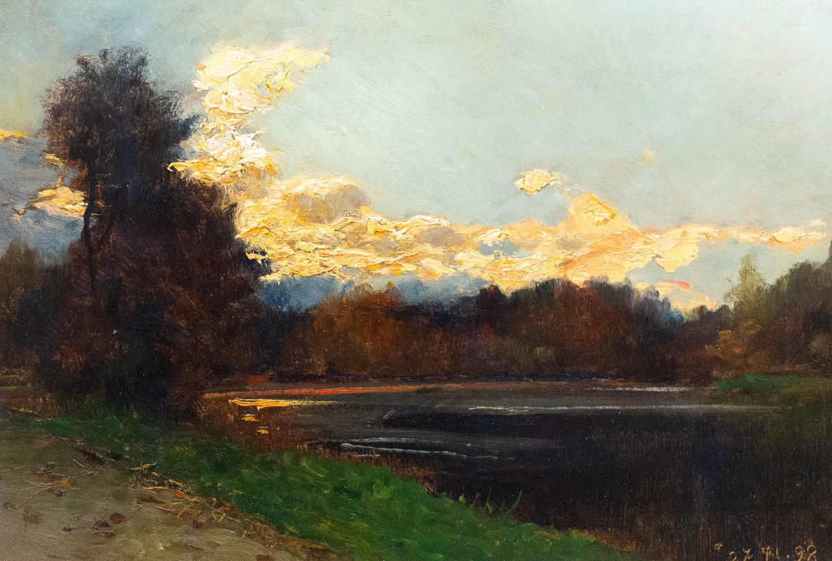 Lorenzo Delleani, “vespers Lights And Shadows” - Autumn, Oil On Panel, 11/27/98