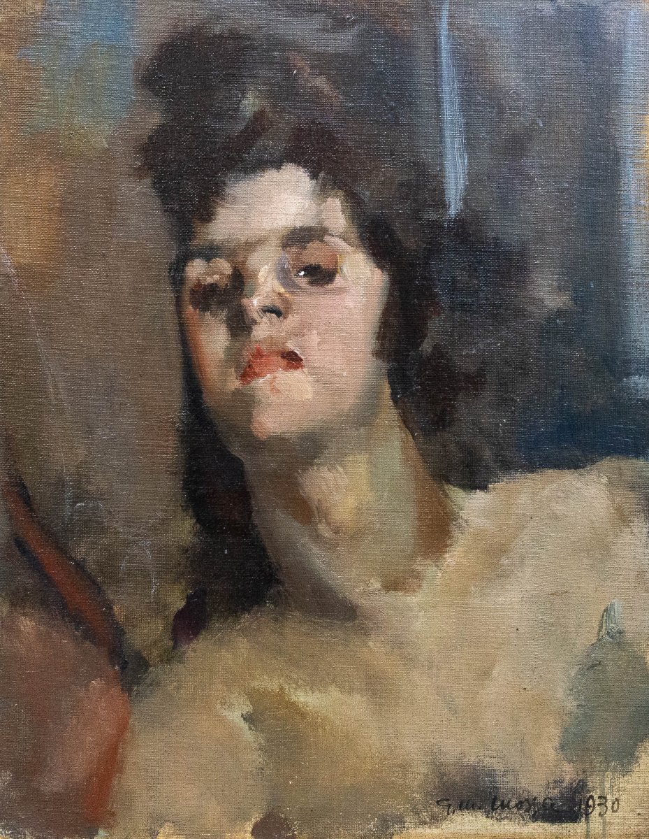 Giovanni Maria Mossa, “young Woman,” Signed, Oil On Canvas, 1930-photo-1