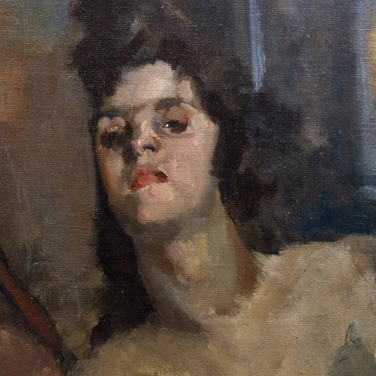 Giovanni Maria Mossa, “young Woman,” Signed, Oil On Canvas, 1930-photo-2