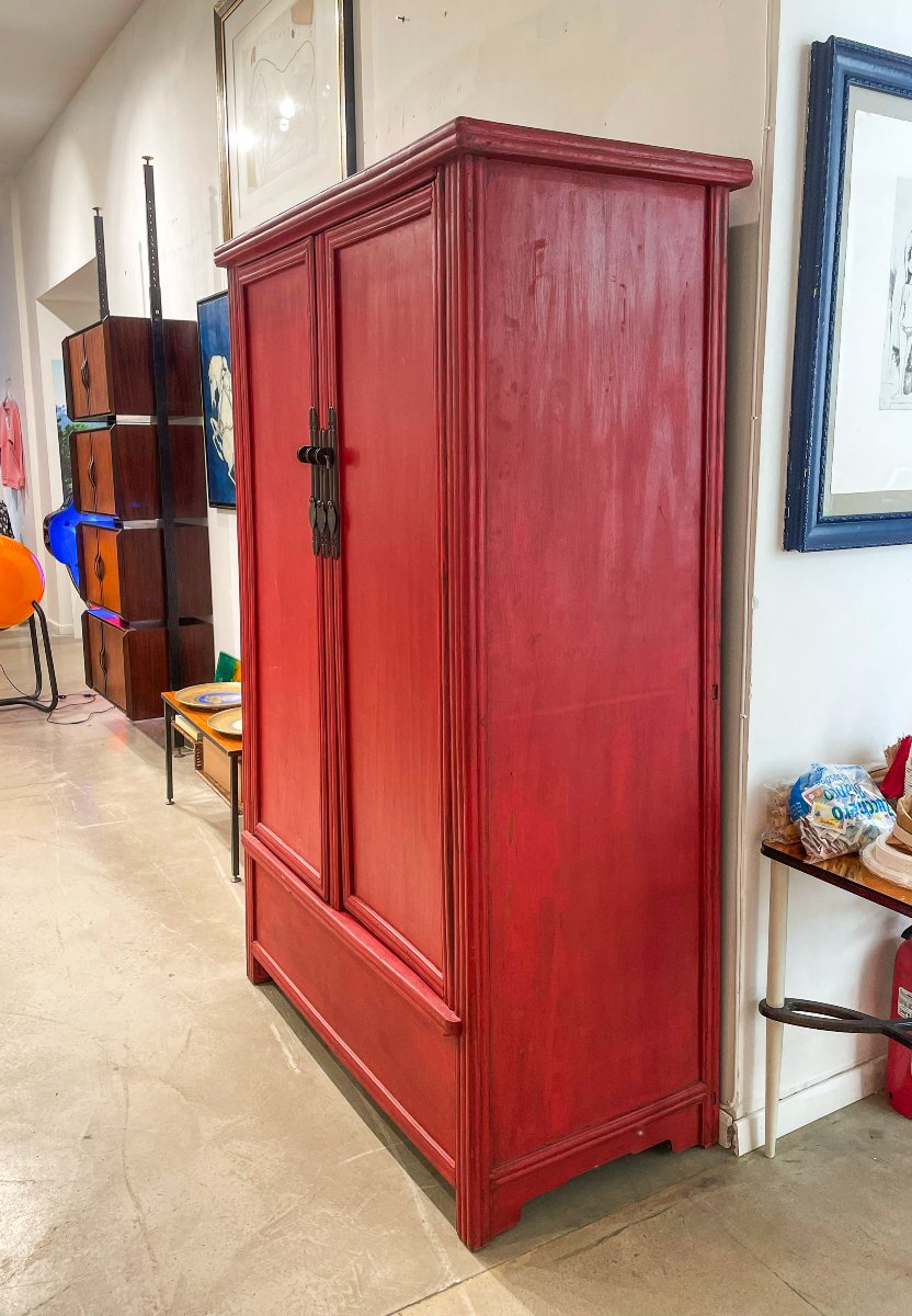 Chinese Red Lacquered Wood Wardrobe, Early 1900s-photo-6