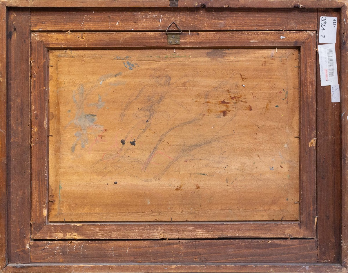Leonardo Bazzaro, "paysage Rural", Huile Sur Panneau, Signée, Début Du 20e Siècle-photo-4