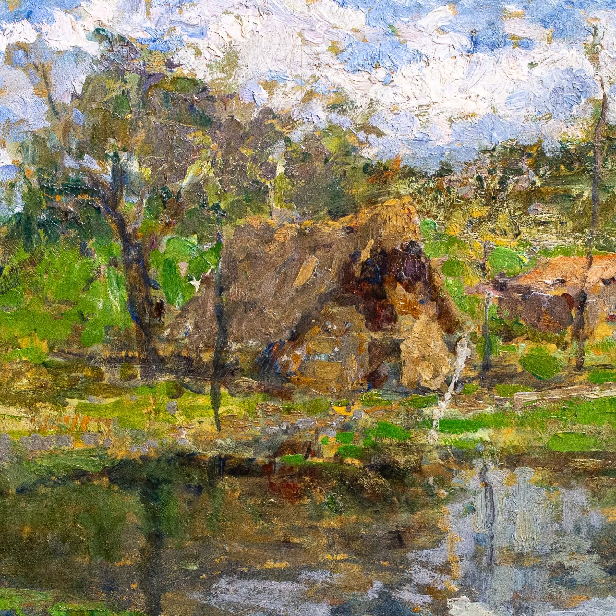 Leonardo Bazzaro, "paysage Rural", Huile Sur Panneau, Signée, Début Du 20e Siècle-photo-4