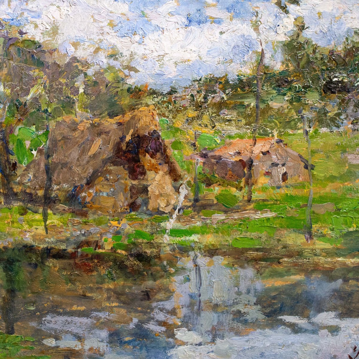 Leonardo Bazzaro, "paysage Rural", Huile Sur Panneau, Signée, Début Du 20e Siècle-photo-6