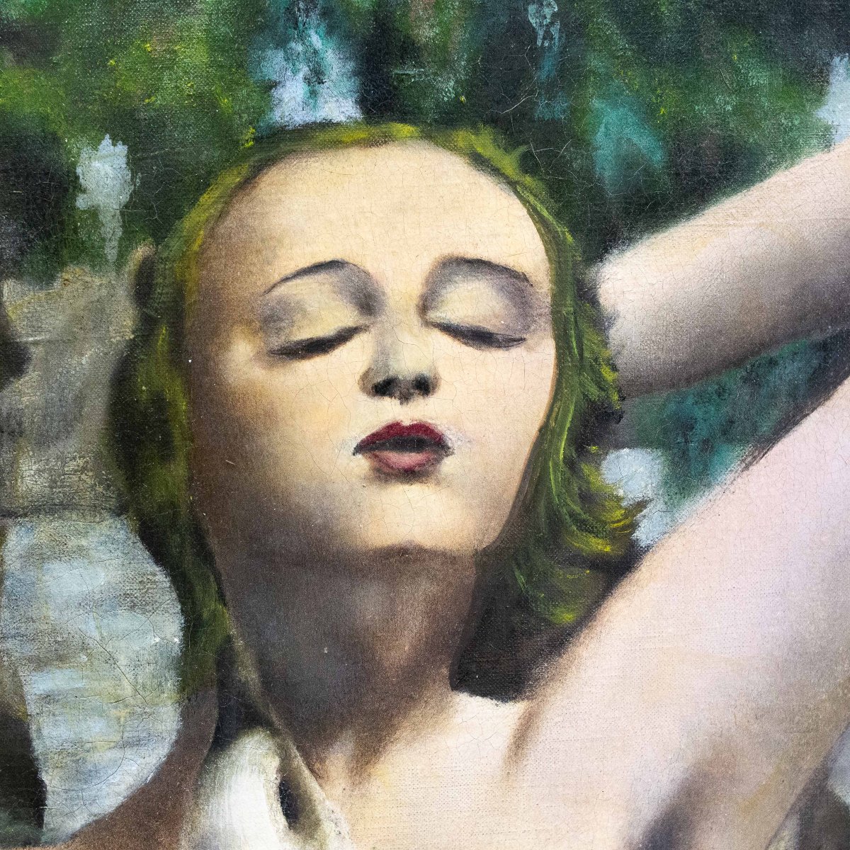 « Léda Et Le Cygne », Huile Sur Toile, Peinture Surréaliste, 20e Siècle-photo-3