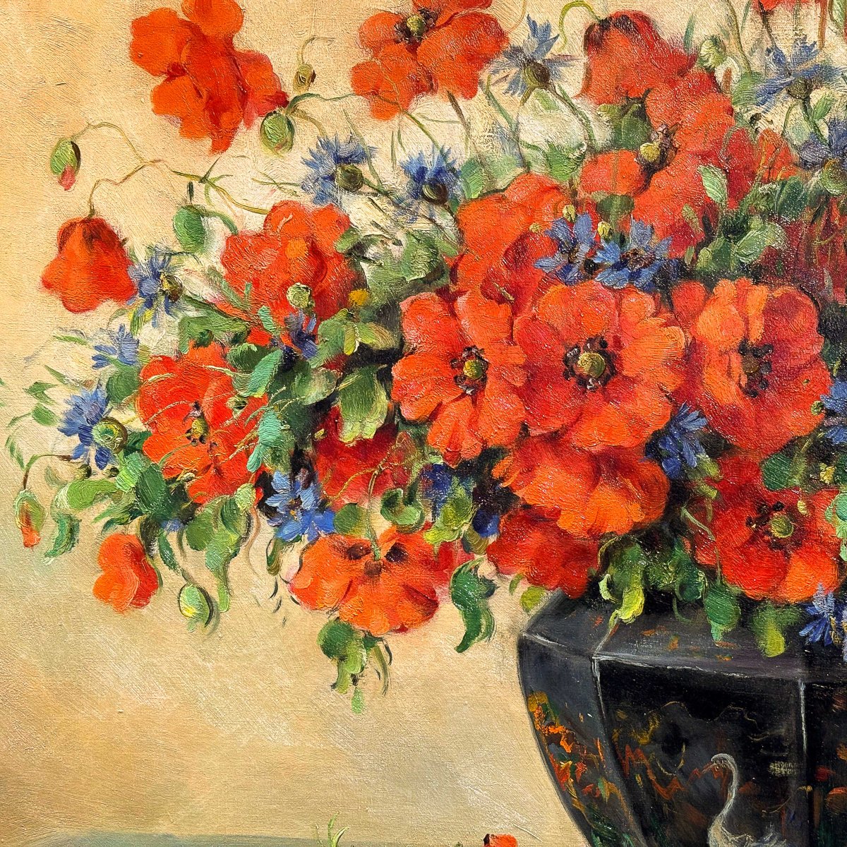 Alfio Paolo Graziani, "vase Of Flowers," Oil On Canvas, 1900s Era-photo-4