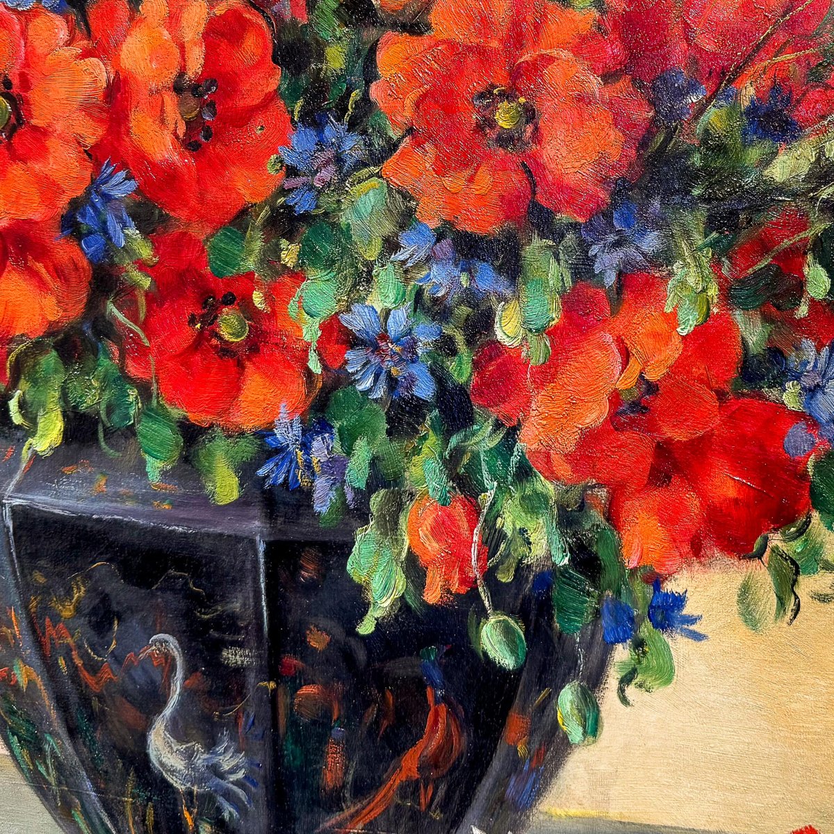 Alfio Paolo Graziani, "vase Of Flowers," Oil On Canvas, 1900s Era-photo-4