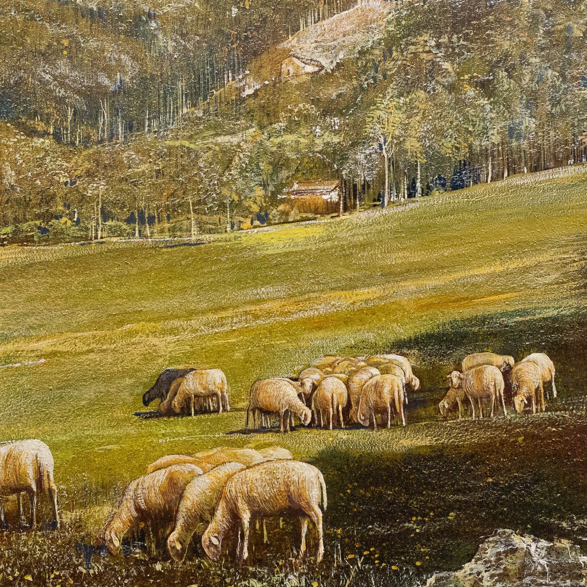 Gino Federici, « Berger Avec Son Troupeau », Huile Sur Toile, Signée, 20e Siècle-photo-1