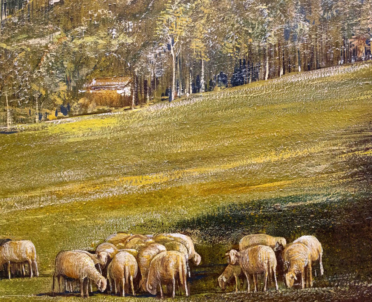 Gino Federici, « Berger Avec Son Troupeau », Huile Sur Toile, Signée, 20e Siècle-photo-5